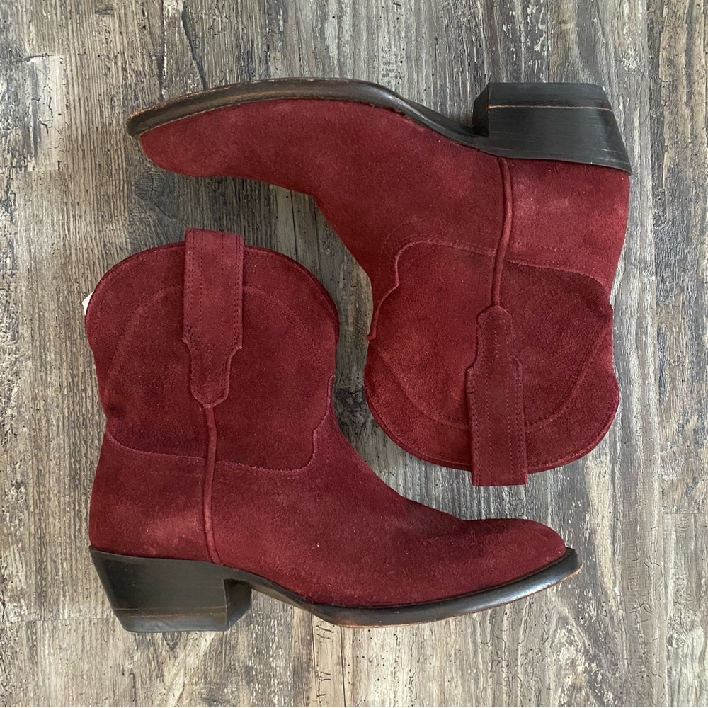 Tecovas Paige Burgundy Suede Booties - Rare Pull-On Edition - Size 5.5B - Picture 3 of 16
